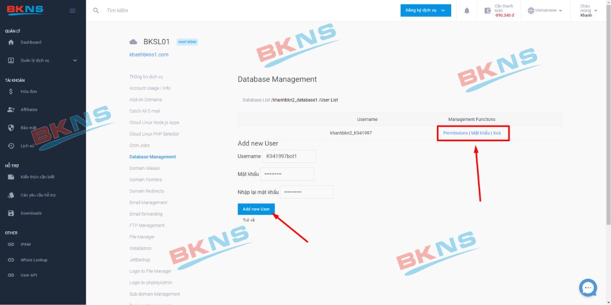 Các chức năng của User List