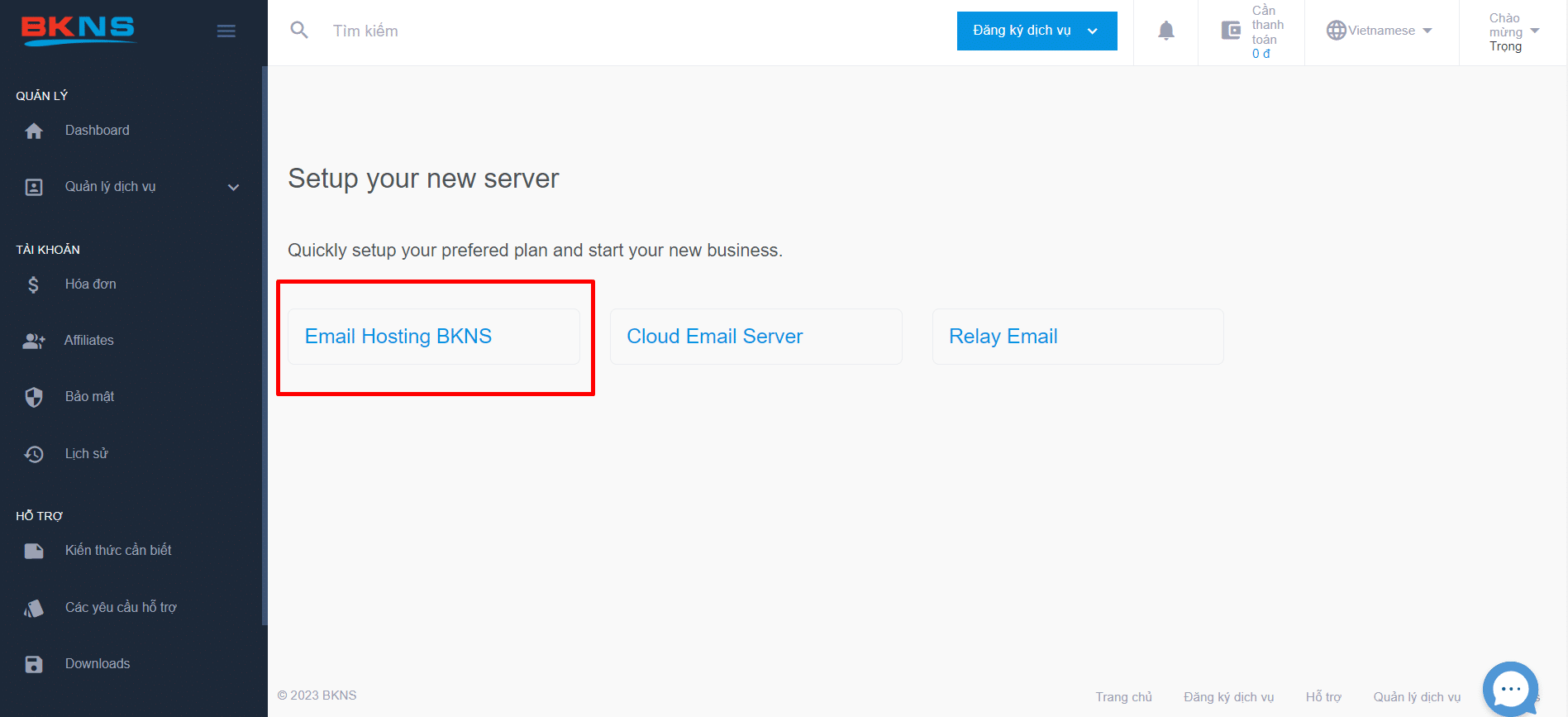 Chọn Email Hosting BKNS