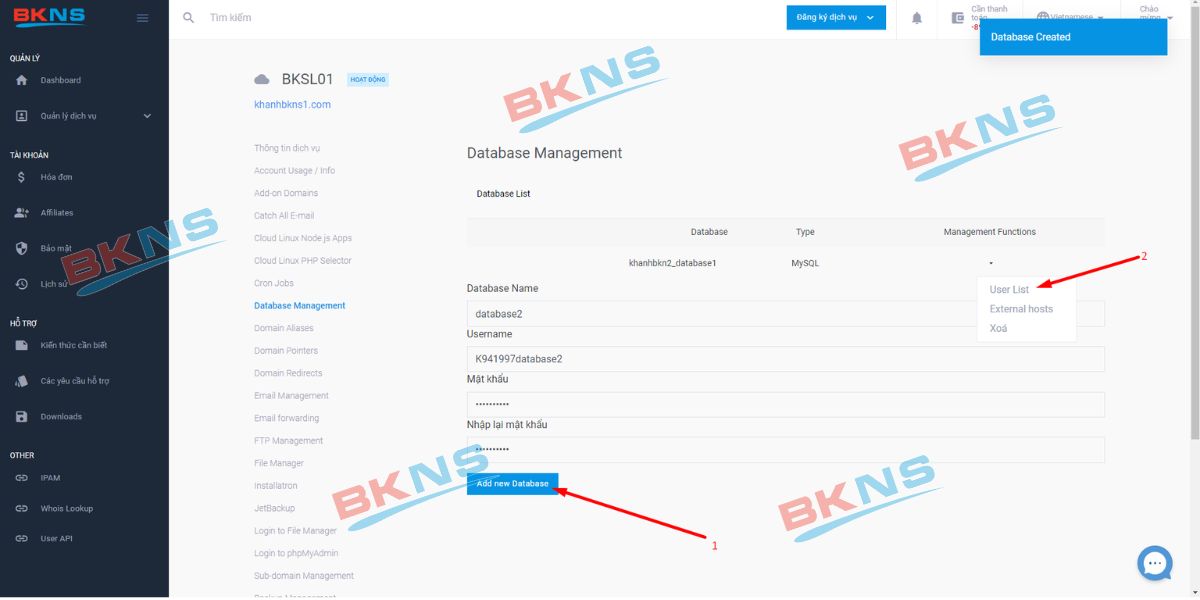 Kiểm tra thông tin các User Database