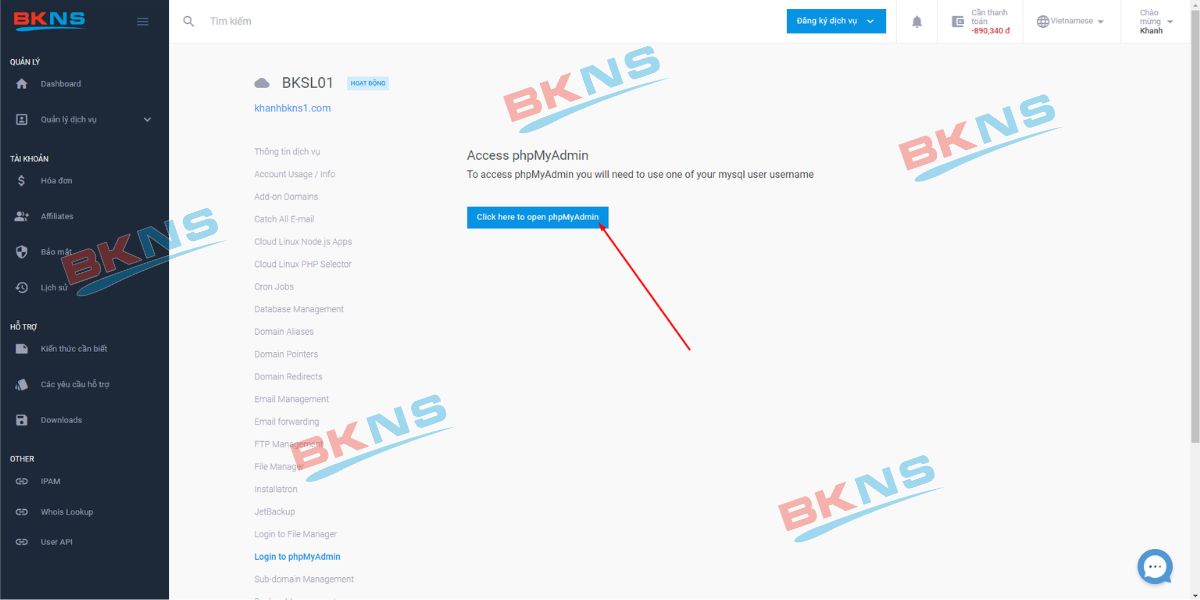 Login to phpMyAdmin
