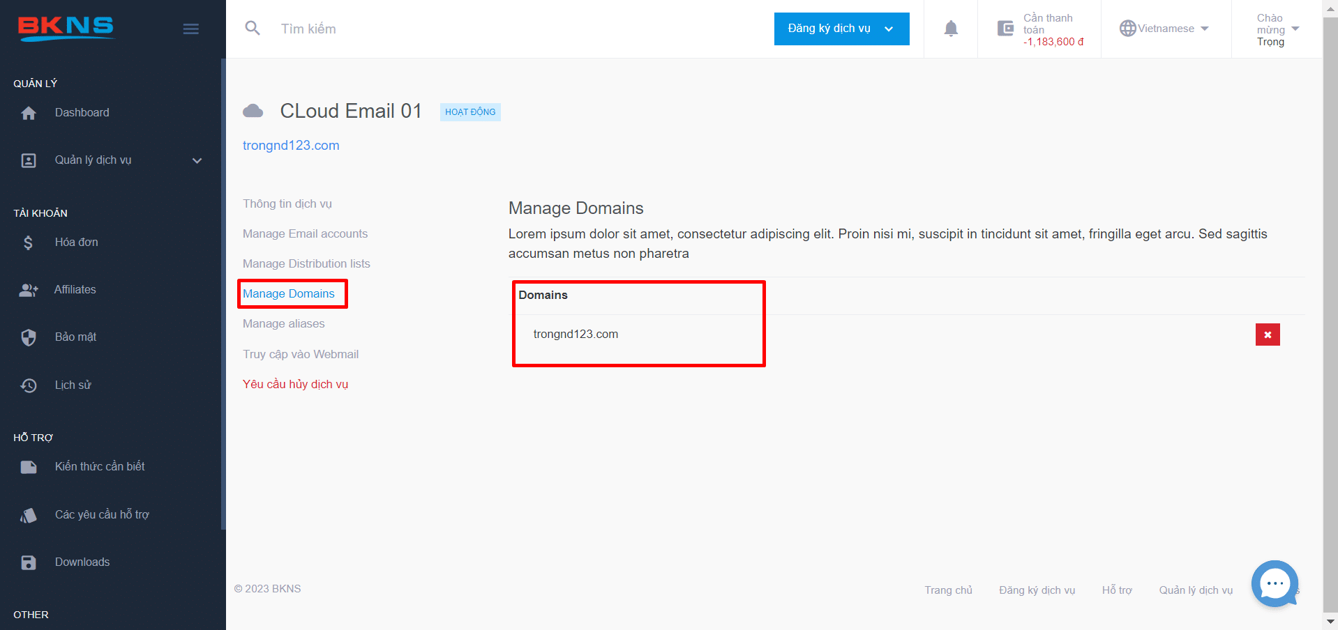 Manage Domains