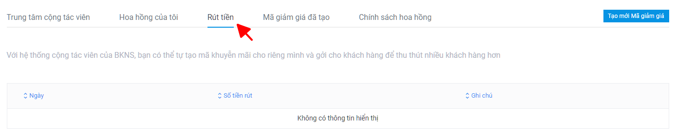 Lịch sử rút tiền hoa hồng