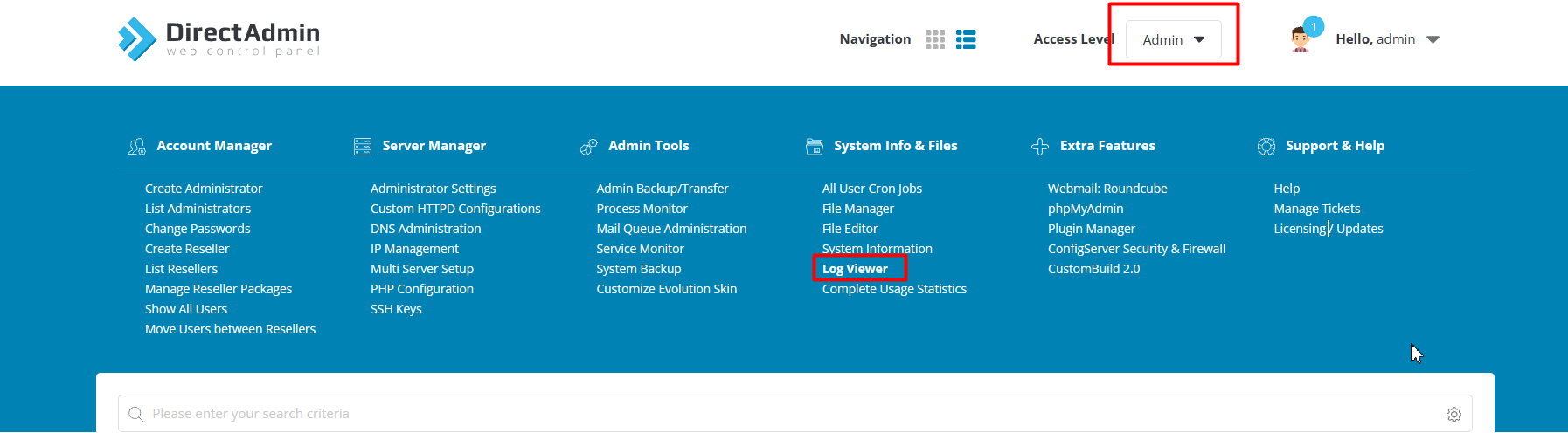 DirectAdmin Log Viewer