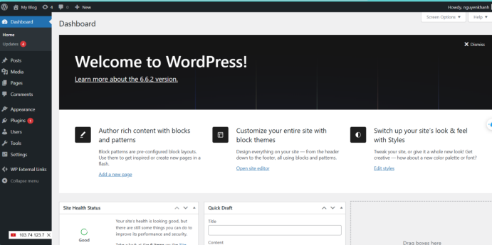 Vào bảng quản trị WordPress