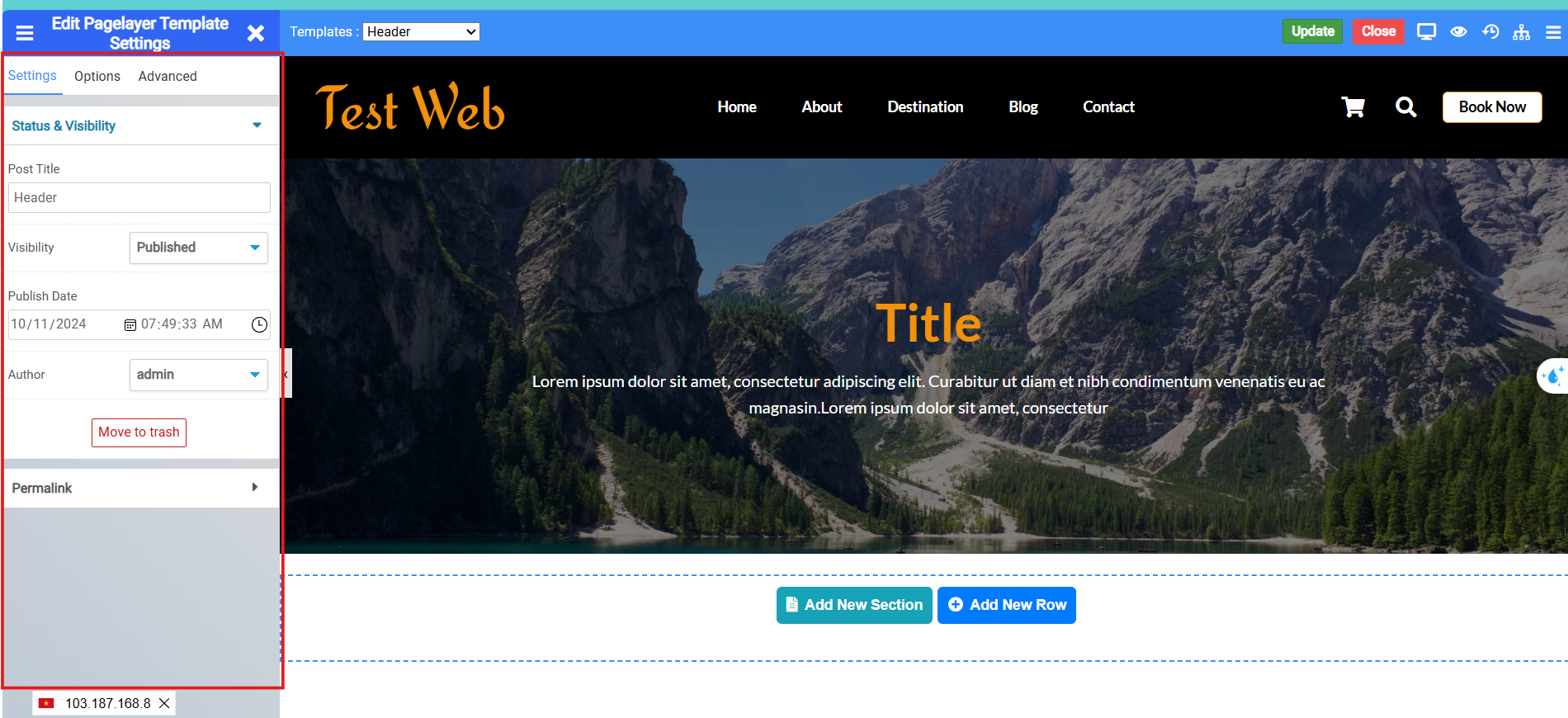 Chỉnh sửa tất cả các nội dung của Header Page