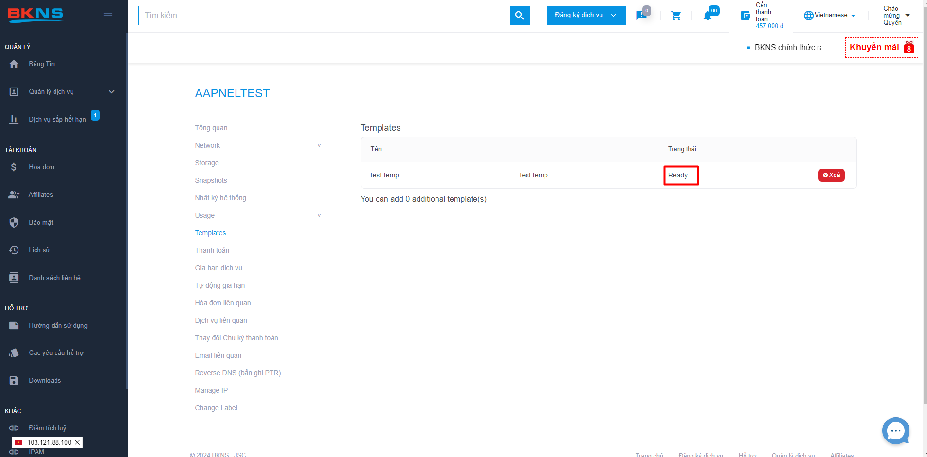 Hoàn tất quá trình tạo Template